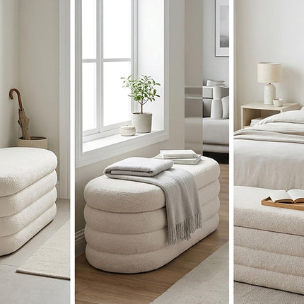 Storage Bench, Teddy Fabric Upholstery – Padded Seat