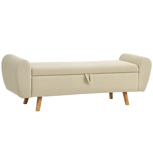 Storage Bench With Hidden Compartment, Beige Corduroy, 150 cm