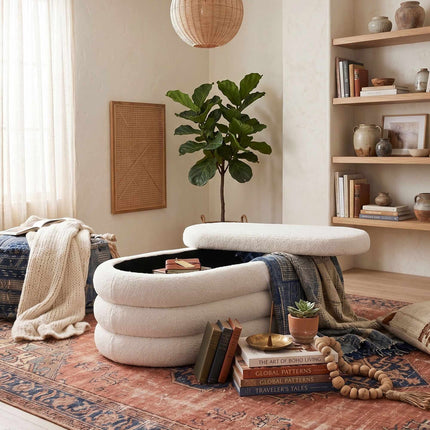 Storage Bench in Teddy Fabric – Upholstered, Padded Seat