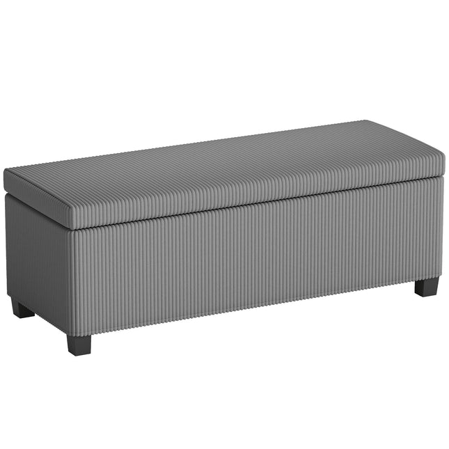 Storage Bench with Corduroy Upholstery, 84L, Grey