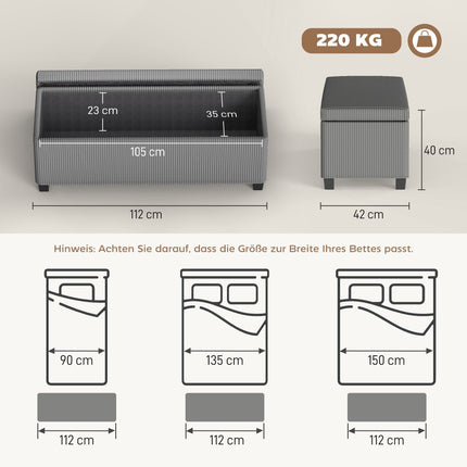 Storage Bench with Corduroy Upholstery, 84L, Grey