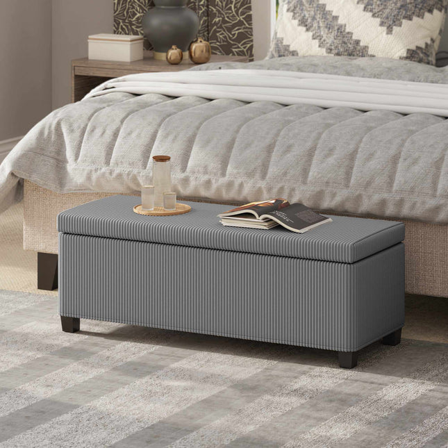 Storage Bench with Corduroy Upholstery, 84L, Grey
