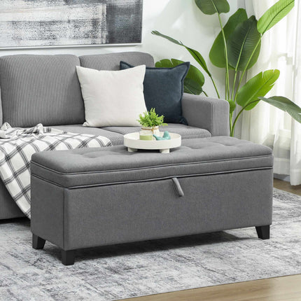 Storage Bench with Cushion, 120x40x48 cm, Dark Grey Linen