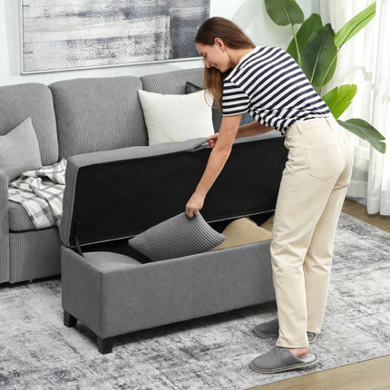 Storage Bench with Cushion, 120x40x48 cm, Dark Grey Linen