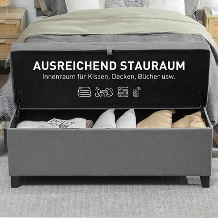 Storage Bench with Cushion, 120x40x48 cm, Dark Grey Linen