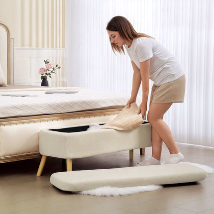 Storage Bench with Hidden Compartment, Teddy Fleece, 220kg Capacity