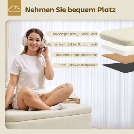 Storage Bench with Hidden Compartment, Teddy Fleece, 220kg Capacity