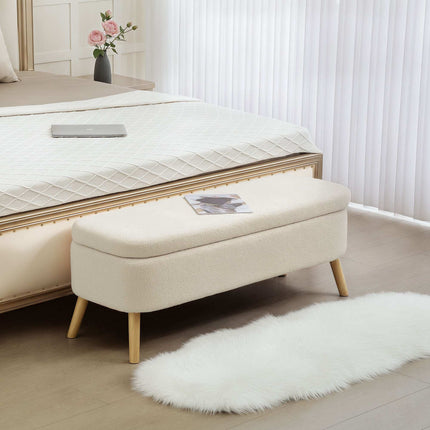 Storage Bench with Hidden Compartment, Teddy Fleece, 220kg Capacity