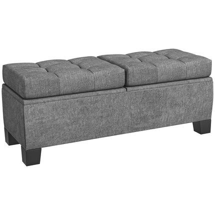 Storage Bench with Linen Upholstery, 116 cm, Grey