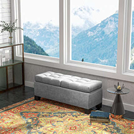 Storage Bench with Linen Upholstery, 116 cm, Grey