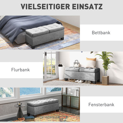 Storage Bench with Linen Upholstery, 116 cm, Grey