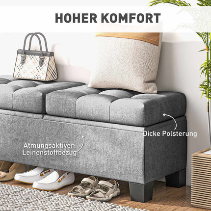 Storage Bench with Linen Upholstery, 116 cm, Grey