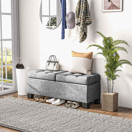 Storage Bench with Linen Upholstery, 116 cm, Grey