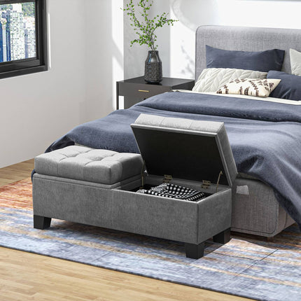 Storage Bench with Linen Upholstery, 116 cm, Grey