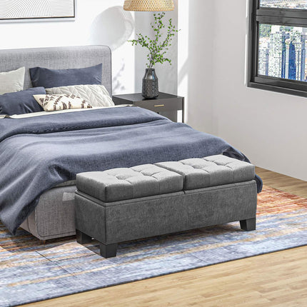 Storage Bench with Linen Upholstery, 116 cm, Grey