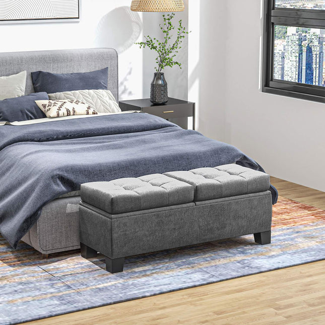 Storage Bench with Linen Upholstery, 116 cm, Grey