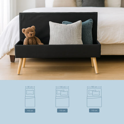 Storage Bench with Linen Upholstery, Wood Legs