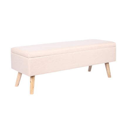 Storage Bench with Linen Upholstery, Wooden Legs