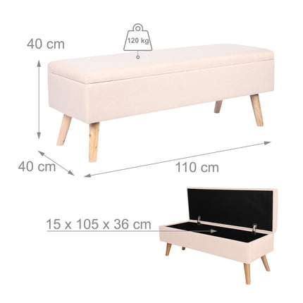 Storage Bench with Linen Upholstery, Wooden Legs