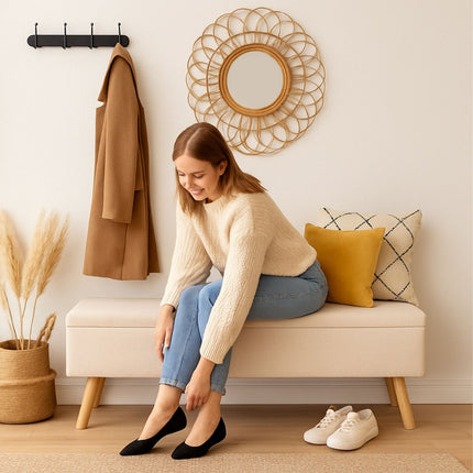 Storage Bench with Linen Upholstery, Wooden Legs