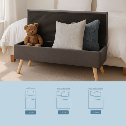 Storage Bench with Linen Upholstery and Wood Legs