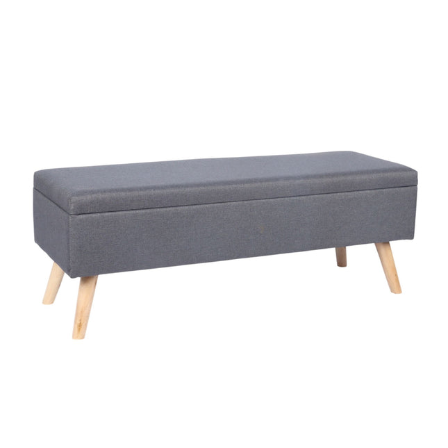 Storage Bench with Linen Upholstery and Wood Legs
