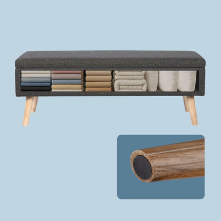 Storage Bench with Linen Upholstery and Wood Legs