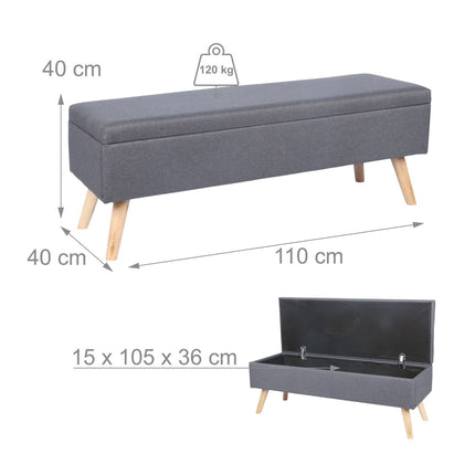 Storage Bench with Linen Upholstery and Wood Legs