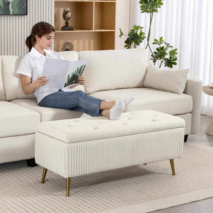 Storage Bench with Velvet Look, Gold Legs, 79L Capacity