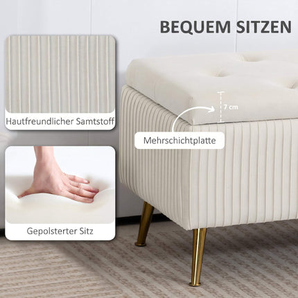 Storage Bench with Velvet Look, Gold Legs, 79L Capacity