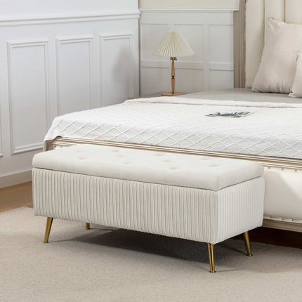 Storage Bench with Velvet Look, Gold Legs, 79L Capacity