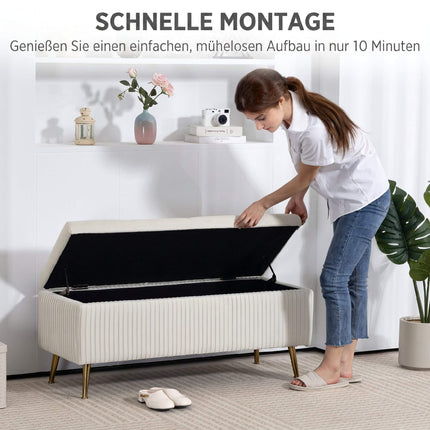 Storage Bench with Velvet Look, Gold Legs, 79L Capacity