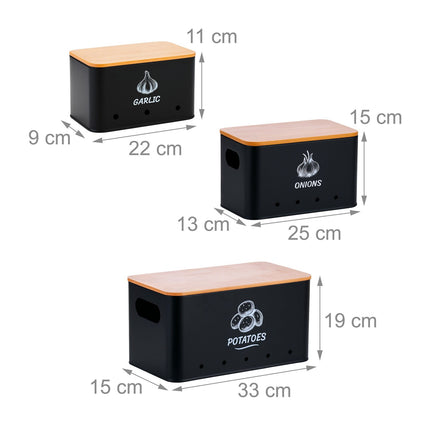 Storage Box Set, 3 Pcs, Metal with Bamboo Lids