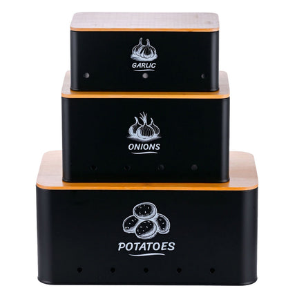 Storage Box Set, 3 Pcs, Metal with Bamboo Lids