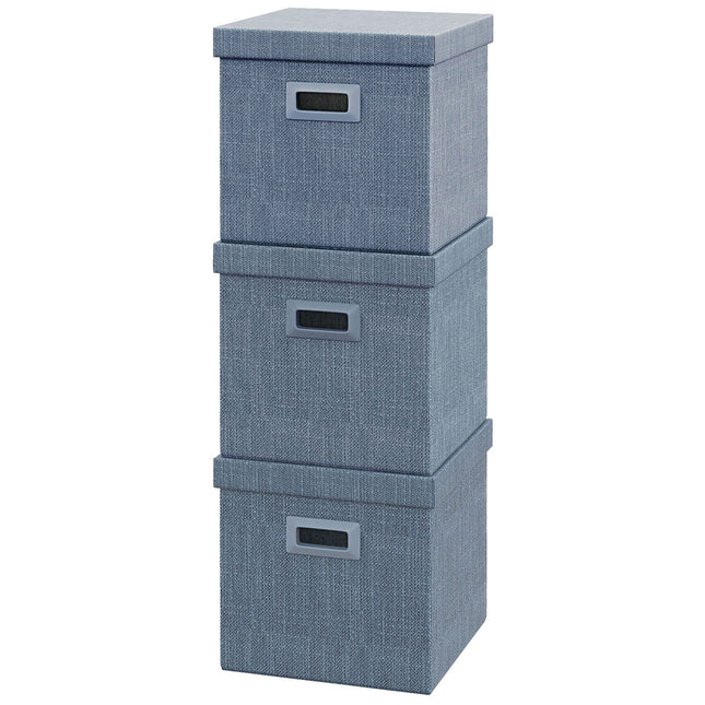 Stackable blue storage cubes Set of 3, foldable - 30x30x29 cm