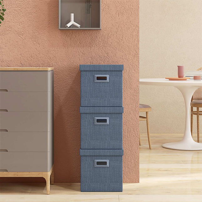 Stackable blue storage cubes Set of 3, foldable - 30x30x29 cm