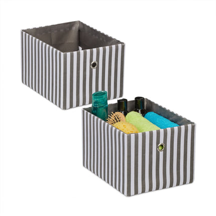 Storage Boxes Set of 2, White/Grey Fabric Organizers