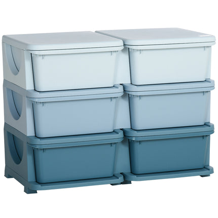 Blue storage boxes for children with lid and drawer