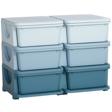 Blue storage boxes for children with lid and drawer