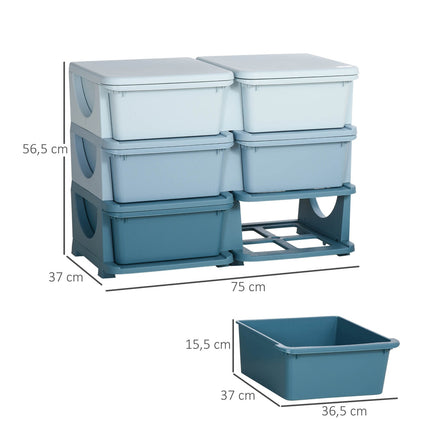 Blue storage boxes for children with lid and drawer