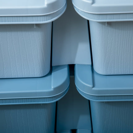 Blue storage boxes for children with lid and drawer