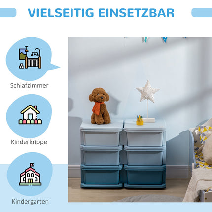 Blue storage boxes for children with lid and drawer