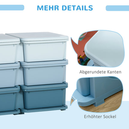 Blue storage boxes for children with lid and drawer