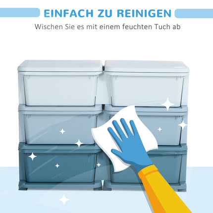 Blue storage boxes for children with lid and drawer