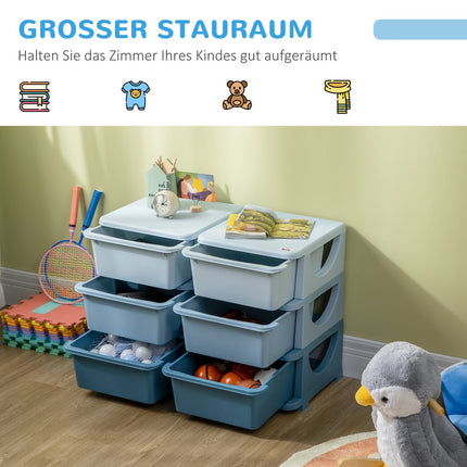 Blue storage boxes for children with lid and drawer