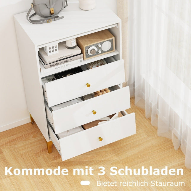 Storage Cabinet with 3 Drawers, Flip Glass Door, White