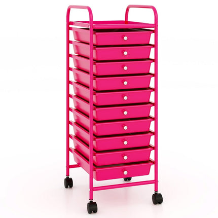 Storage Cart with 10 Drawers, Hot Pink, 33x37x86 cm