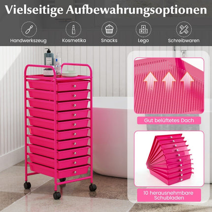 Storage Cart with 10 Drawers, Hot Pink, 33x37x86 cm