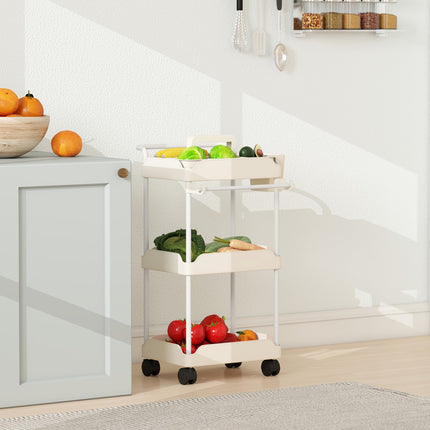 Storage Cart with 3 Baskets, Towel Holder, Wheels, White