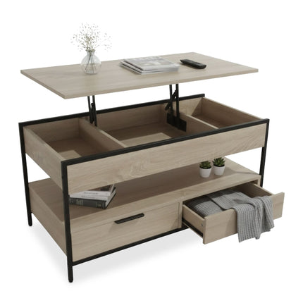 Storage Coffee Table with Drawers and Adjustable Top